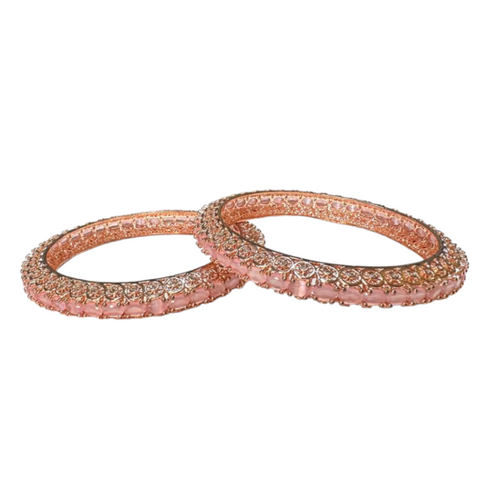 2pc Rose Gold Bangles with American Diamond CZ & Pink Stones RGB11