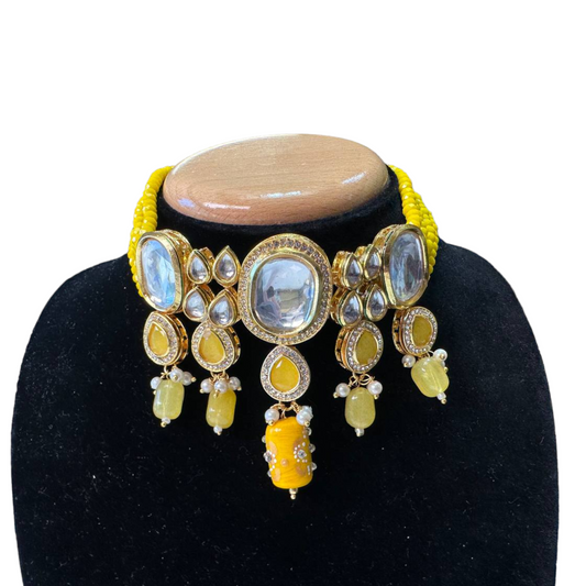 Kundan Flexible Choker Necklace With Onyx Beads and Meena Kari KC2