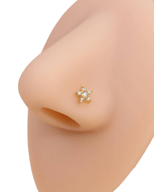Gold Finish Cubic Zirconia L Shaped Nose Stud Body Piercing Jewelry N6