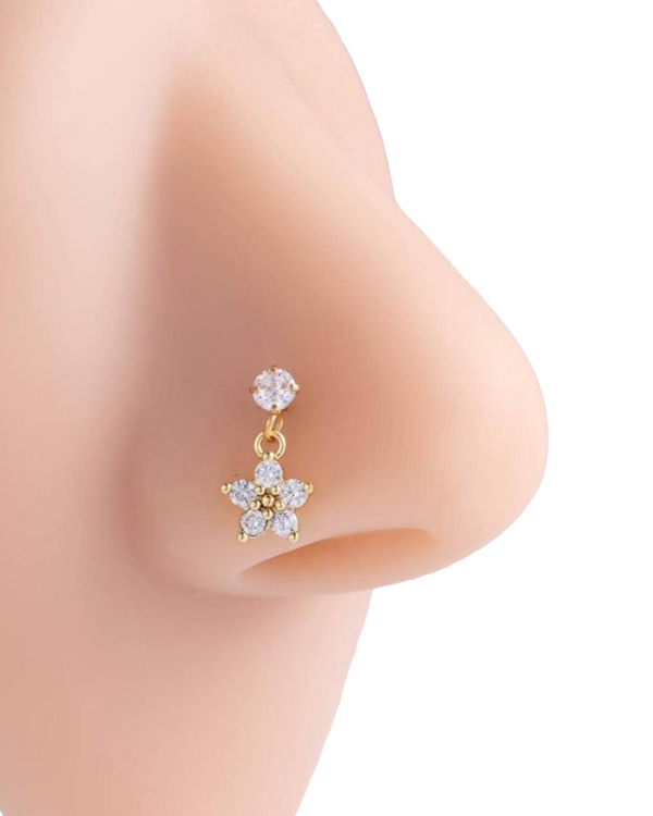 Gold Finish Cubic Zirconia Nose Stud Body Piercing N29