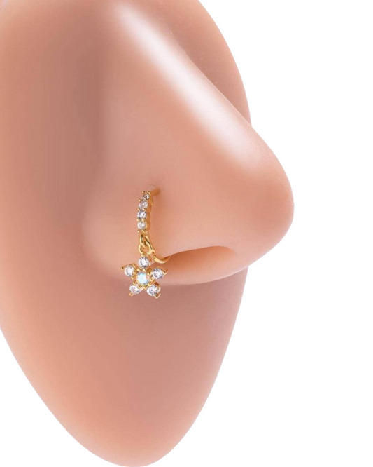Gold Finish Cubic Zirconia Flower Nose Ring Body Piercing Jewelry N21