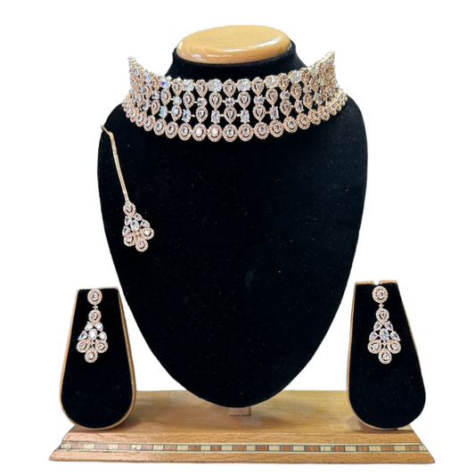 AD Cubic Zirconia CZ Choker Necklace & Earring Set ADC9