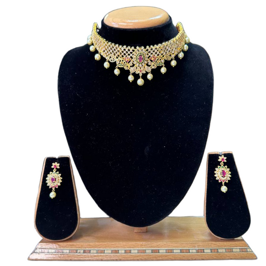 Choker Necklace Set With American Diamond CZ Stones ADC12