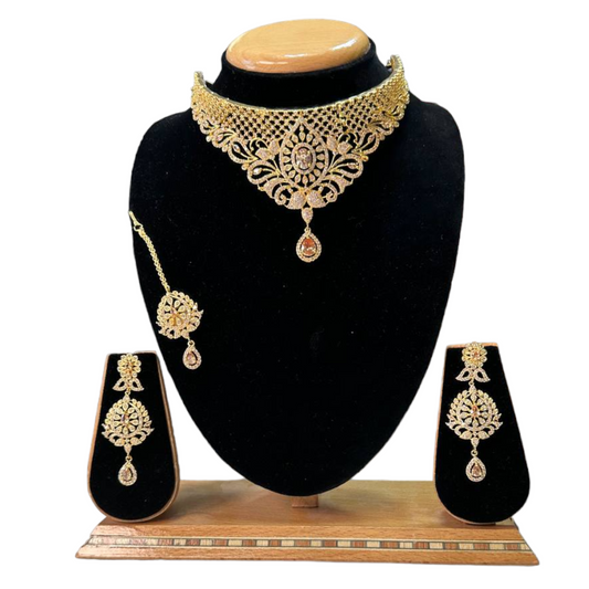 Choker Necklace Set With American Diamond CZ Stones ADC13