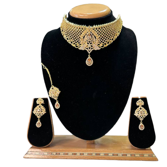 Choker Necklace Set With American Diamond CZ Stones ADC17