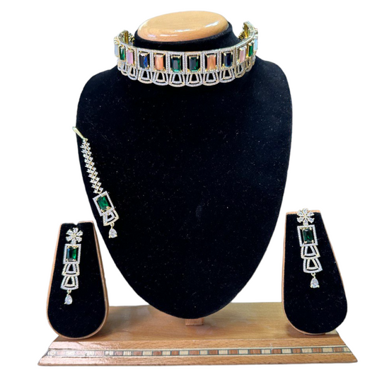 Choker Necklace Set With Uncut American Diamond CZ Stones ADC26