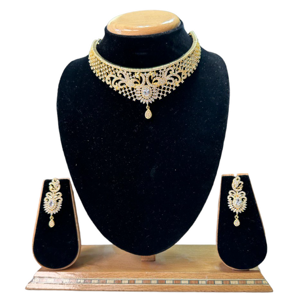 Choker Necklace Set With American Diamond CZ Stones ADC18