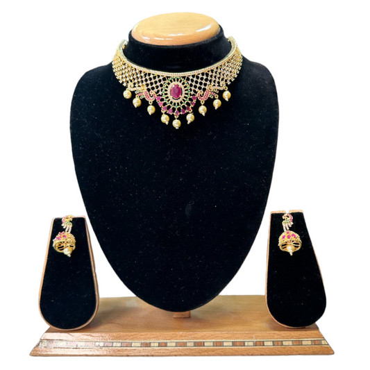 Choker Necklace Set With American Diamond CZ & Multi Stones ADC20