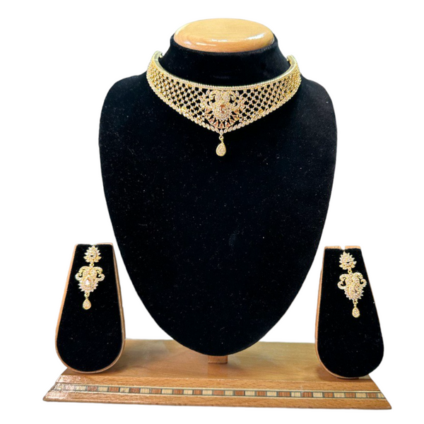 Choker Necklace Set With American Diamond CZ Stones ADC22