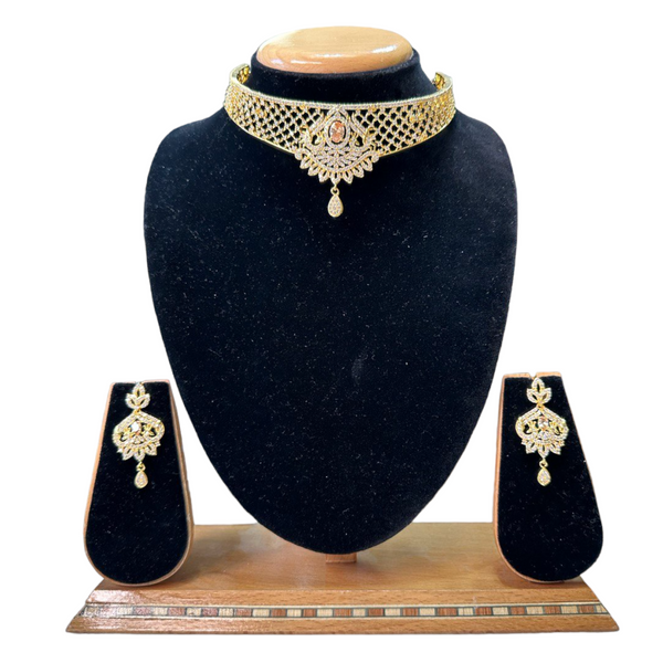 Choker Necklace Set With American Diamond CZ Stones ADC23