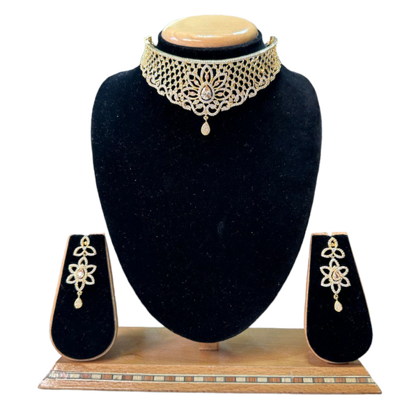Choker Necklace Set With Uncut American Diamond CZ Stones ADC24