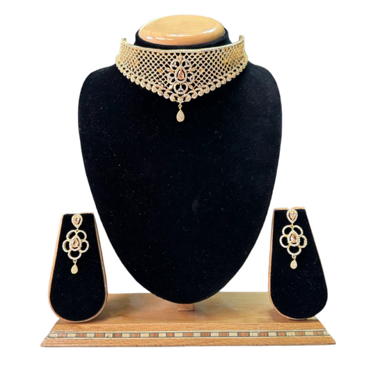 Choker Necklace Set With Uncut American Diamond CZ Stones ADC25