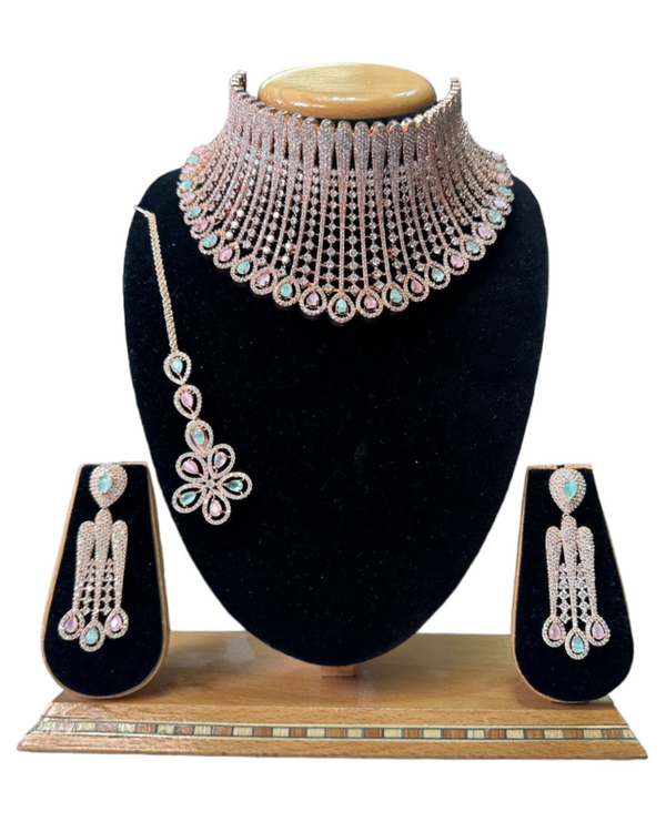 Bridal Necklace Set With American Diamond CZ & Uncut Clear Stones BS15
