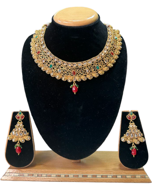 Gold Plated Polki Reverse AD Stones Necklace & Earring Set #RAD39