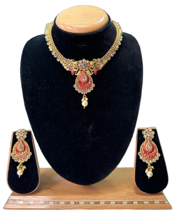Gold Plated Polki Necklace & Earring Set With Reverse AD Stones #RAD87