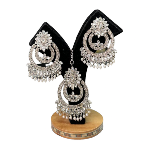 Silver Kundan Chand Bali Style Earring And Mang Tikka Set #KEMS8
