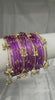 ANML - Purple Glass Bangle Set with Gold Ghungroo Latkan Kadas