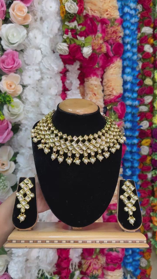 Kundan Necklace & Earrings Set With Pearls #KS9