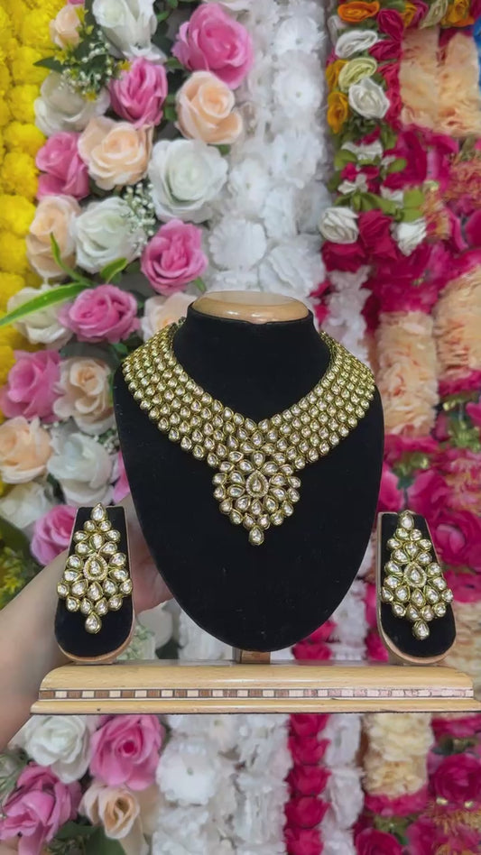 Bridal Kundan Necklace, Earrings Set With Back Meenakari #KB7