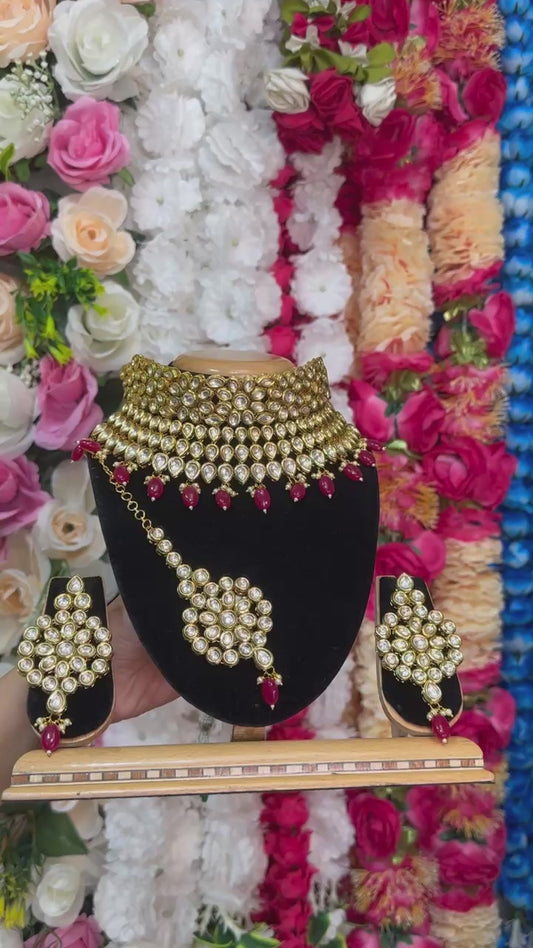 Bridal Kundan Choker Necklace, Earrings & Mang Tikka Set #KB5