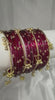ANML - Wine Red Glass Bangle Set with Gold Ghungroo Latkan Kadas
