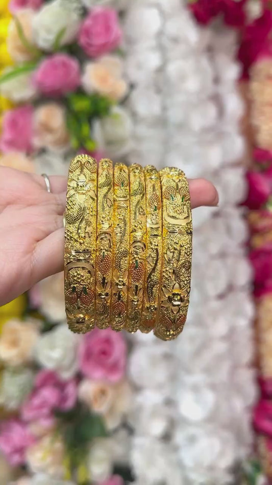 24k 1 Gram Gold Plated Hand Crafted With Meenakari 6pc Bangles Set GB24