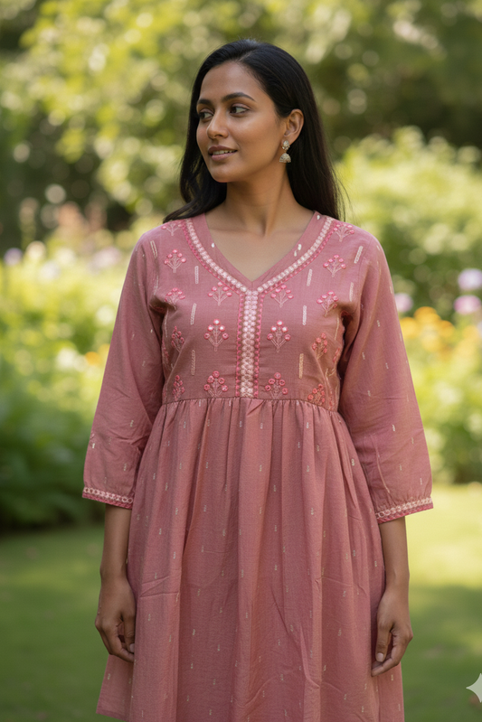 Top25 - Maroon Embroidered Kurti