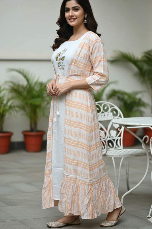 Top26 - Peach Striped Overlay Dress