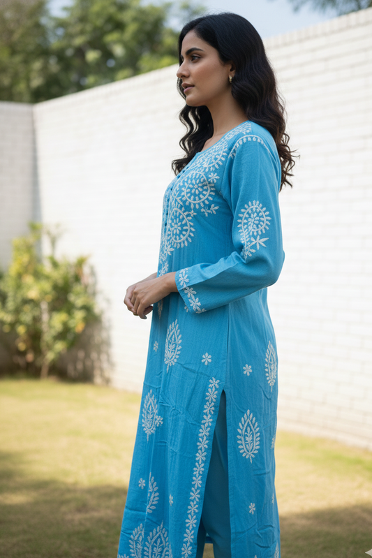 Top27 - Blue Embroidered Kurti