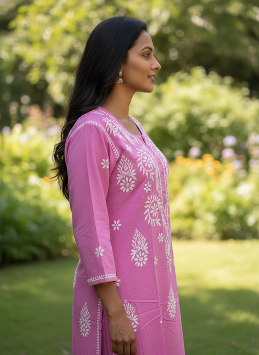 Top28 - Pink Embroidered Kurti