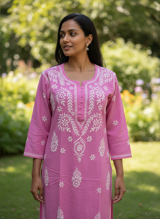 Top28 - Pink Embroidered Kurti