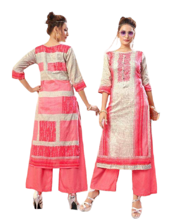 Women Cotton Kurti and Pink Palazzo Set #VMS3006