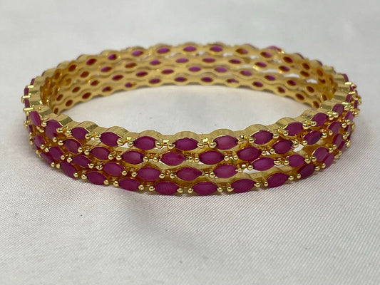 WAD28 - Elegant Ruby Marquise Triple Row Bangle - Zenia Creations