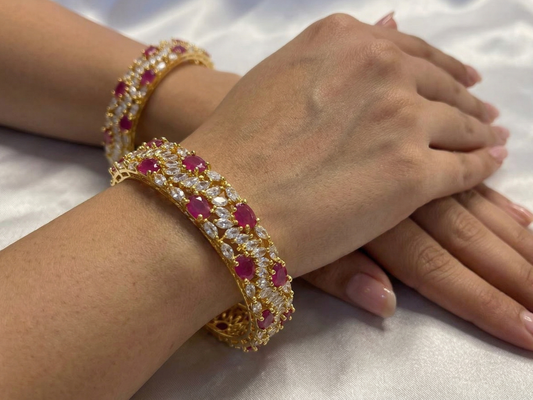 WAD8 - Ruby & American Diamond Gold-Plated Bangles - Zenia Creations