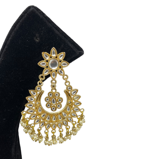 Kundan Earrings With Small Pearl Beads Drops #KER4