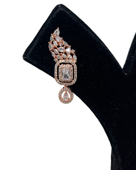 AD Rosegold Polish Earrings With American Diamond CZ Stones ER30