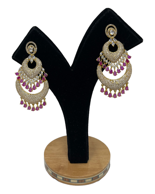 Statement Earrings With American Diamond CZ Stones ER23 - Zenia Creations