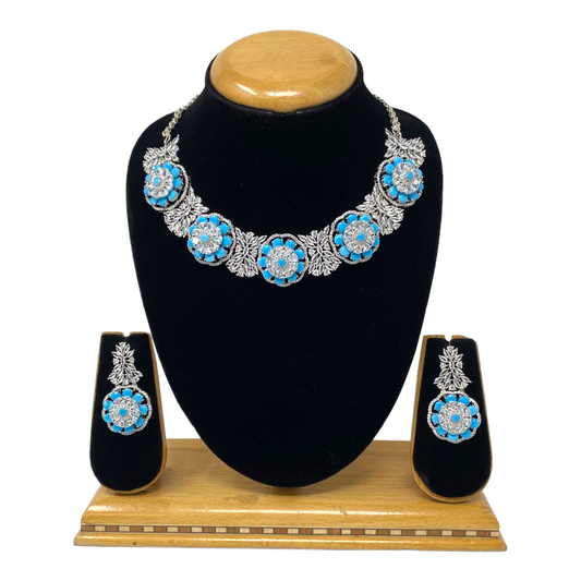 AD/CZ American Diamond 3D Necklace & Earring Set ADS1