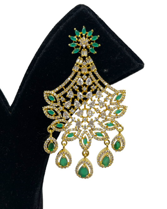 AD Gold Plated Statement Earrings With American Diamond CZ Stones ER14