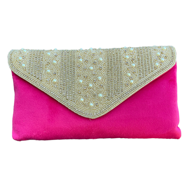 Velvet Hand Bag Purse Clutch With Pearls & Stone Work #HB4