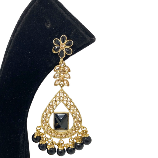 Gold Plated Statement Earrings with Cubic Zirconia Stones & Pearl Drop #GER13
