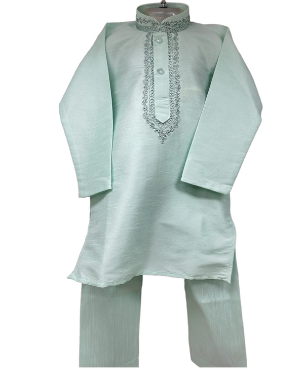 Boys kids partywear silk kurta with embroidery and pants pyjama pajama set model 15 - Zenia Creations