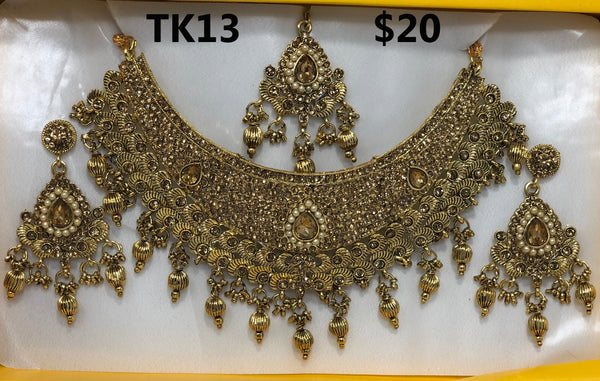Indian Choker Necklace Earrings And Mang Tikka Set Model TK13 - Zenia Creations