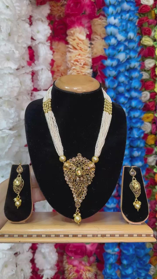 Gold Plated Reverse American Diamond Mala Necklace And Earring Set #RAD13