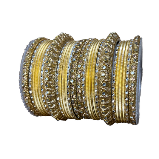 1129G Gold Color Metal Bangle Set Indian Bridal Churiyan Chudiyan Indian Jewelry - Zenia Creations