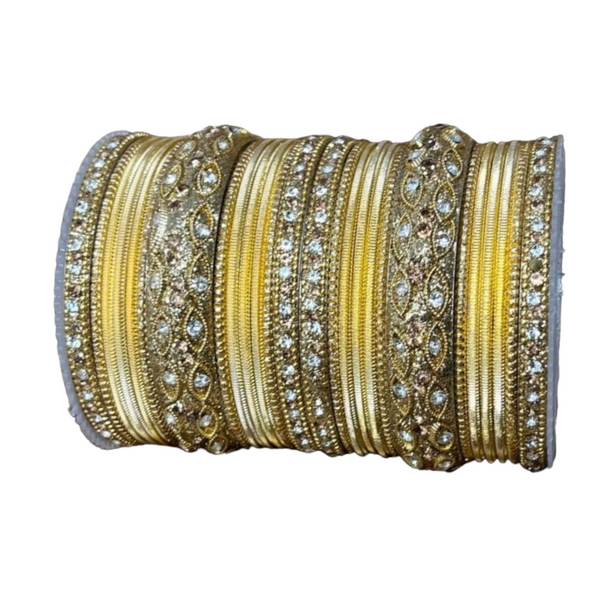 1176G Gold Color Metal Bangle Set Indian Bridal Churiyan Chudiyan Indian Jewelry - Zenia Creations