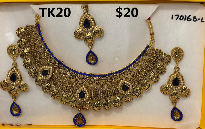 Indian Choker Necklace Earrings And Mang Tikka Set Model TK20 - Zenia Creations