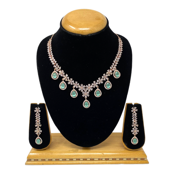 AD/CZ Rose Gold Mint Necklace & Earrings Set ADS5