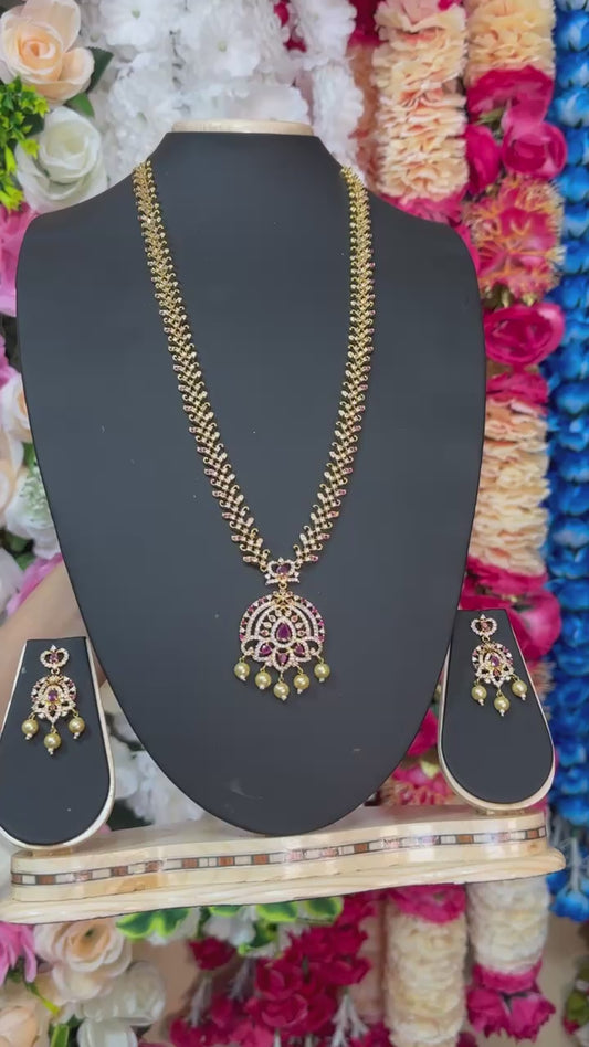 Gold Plated AD Cubic Zirconia Long Necklace & Earring Set ADLNS2