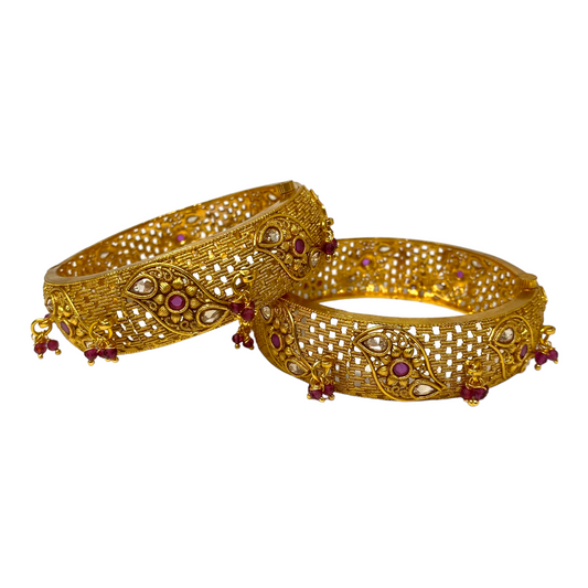 2pc Gold Plated Openable Kada Bracelet With Reverse AD Stones #GPK12